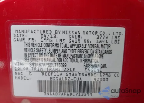 2013 Nissan Sentra Sv из США, поврежденный, VIN 3N1AB7AP6DL713399